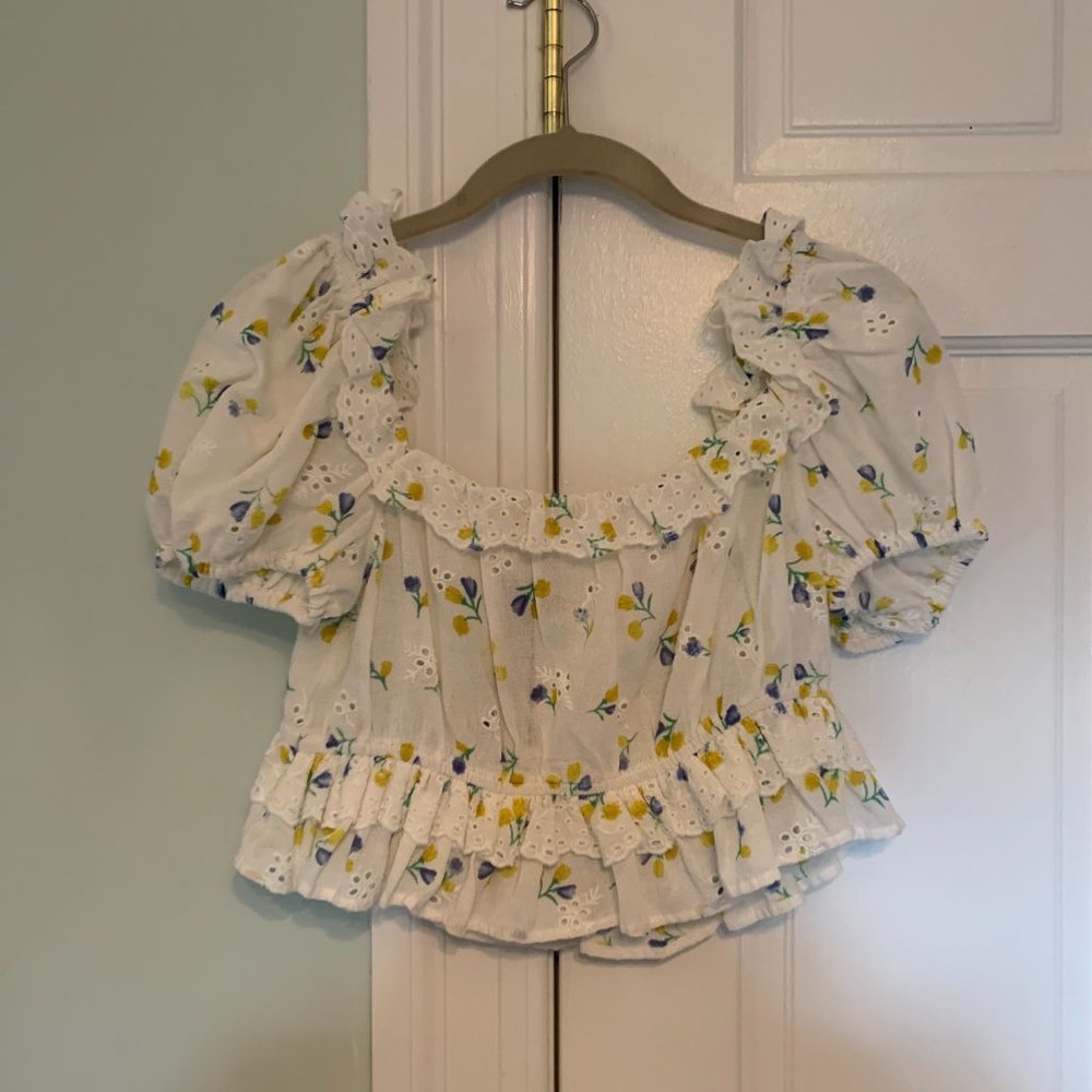 Zara Floral Cropped Peplum Top